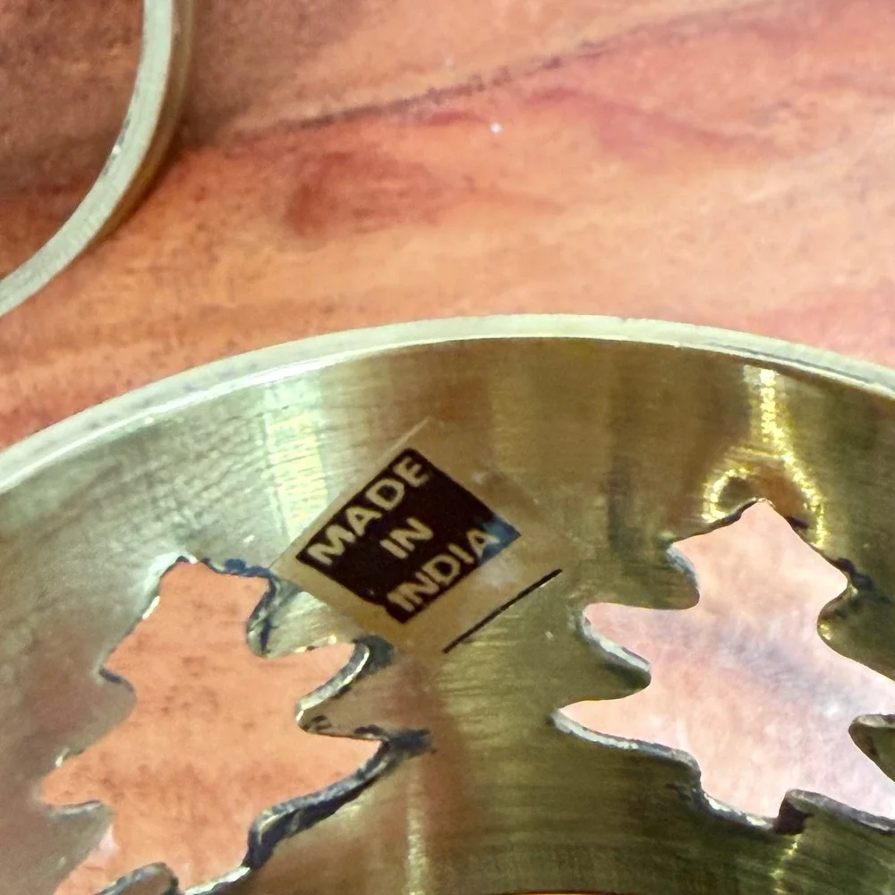 Set of 8 Brass Napkin‎ Rings Christmas Tree Cutout Made in India Table Decor